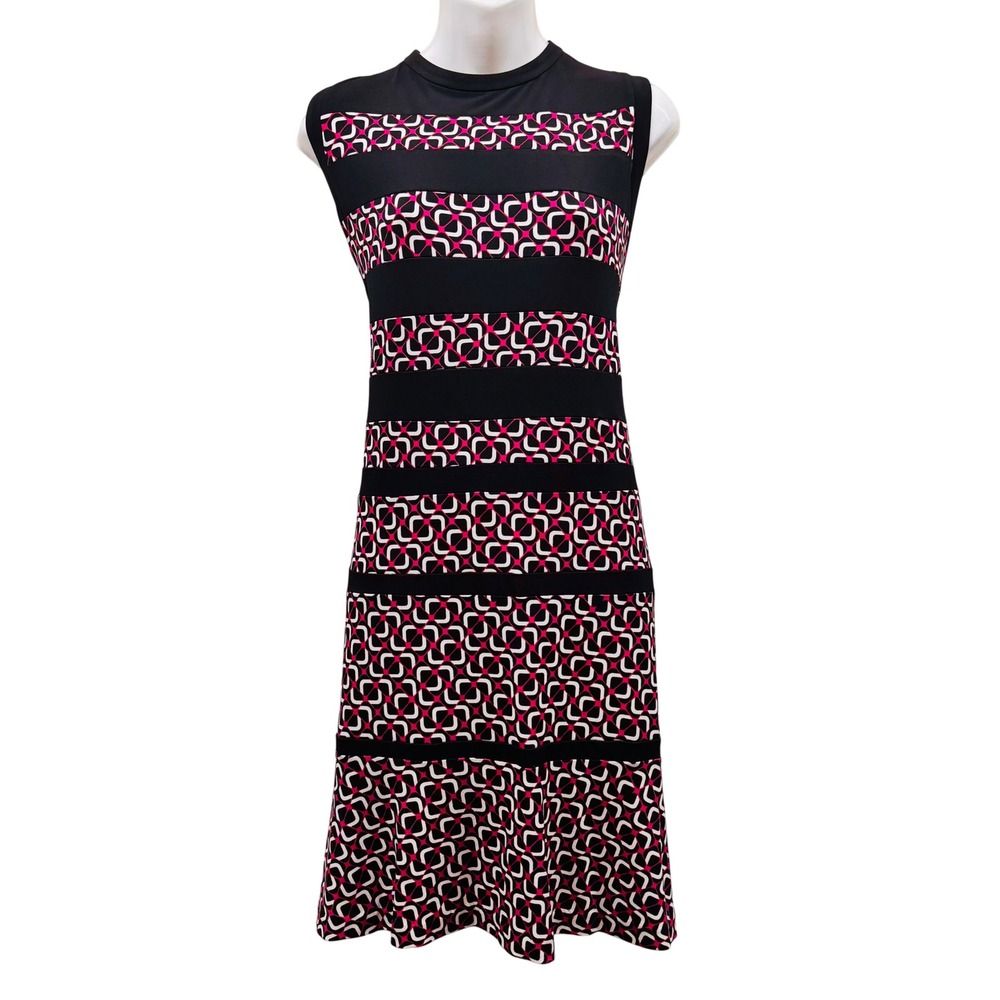 Michael Kors Womens XL Black Pink Geometric Stripe Sleeveless Shift Dress